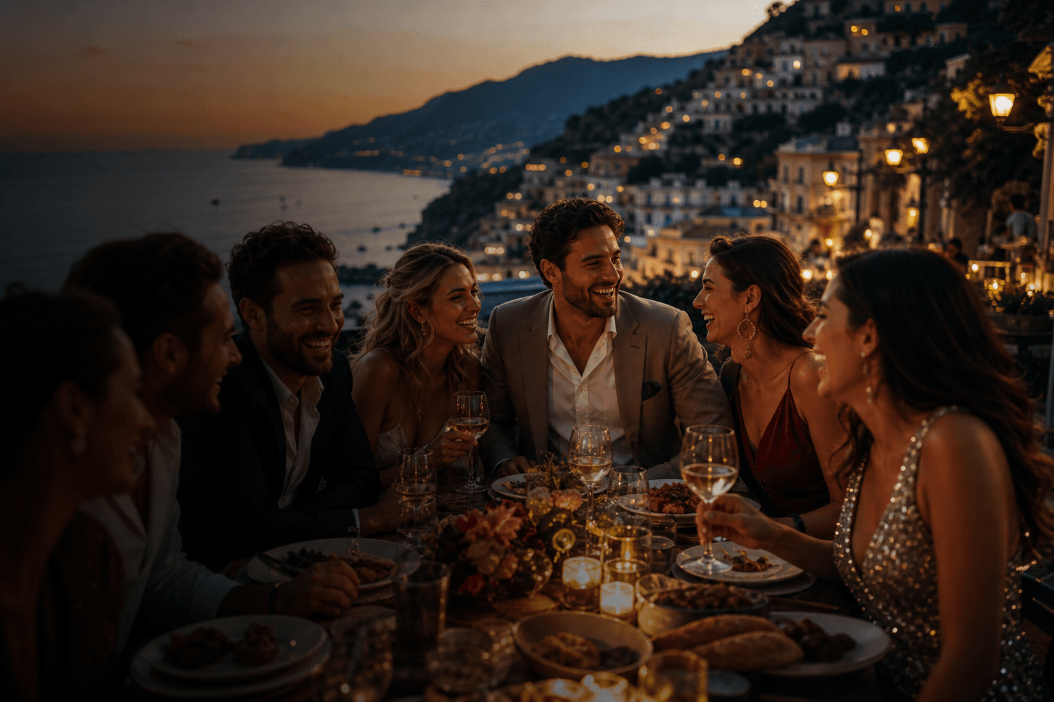 Friends celebrating together on a destination trip
