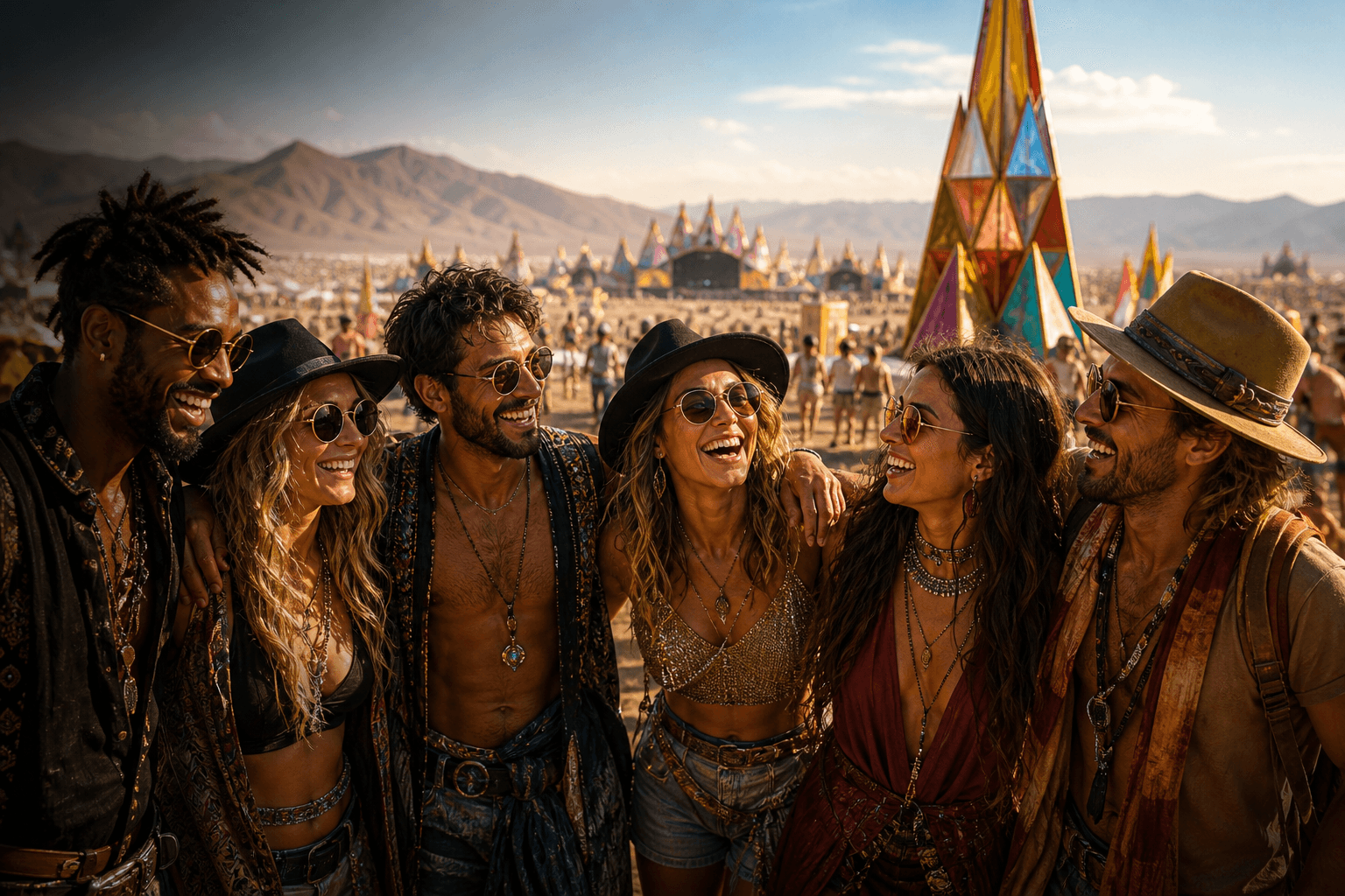 Friends at a desert music festival
