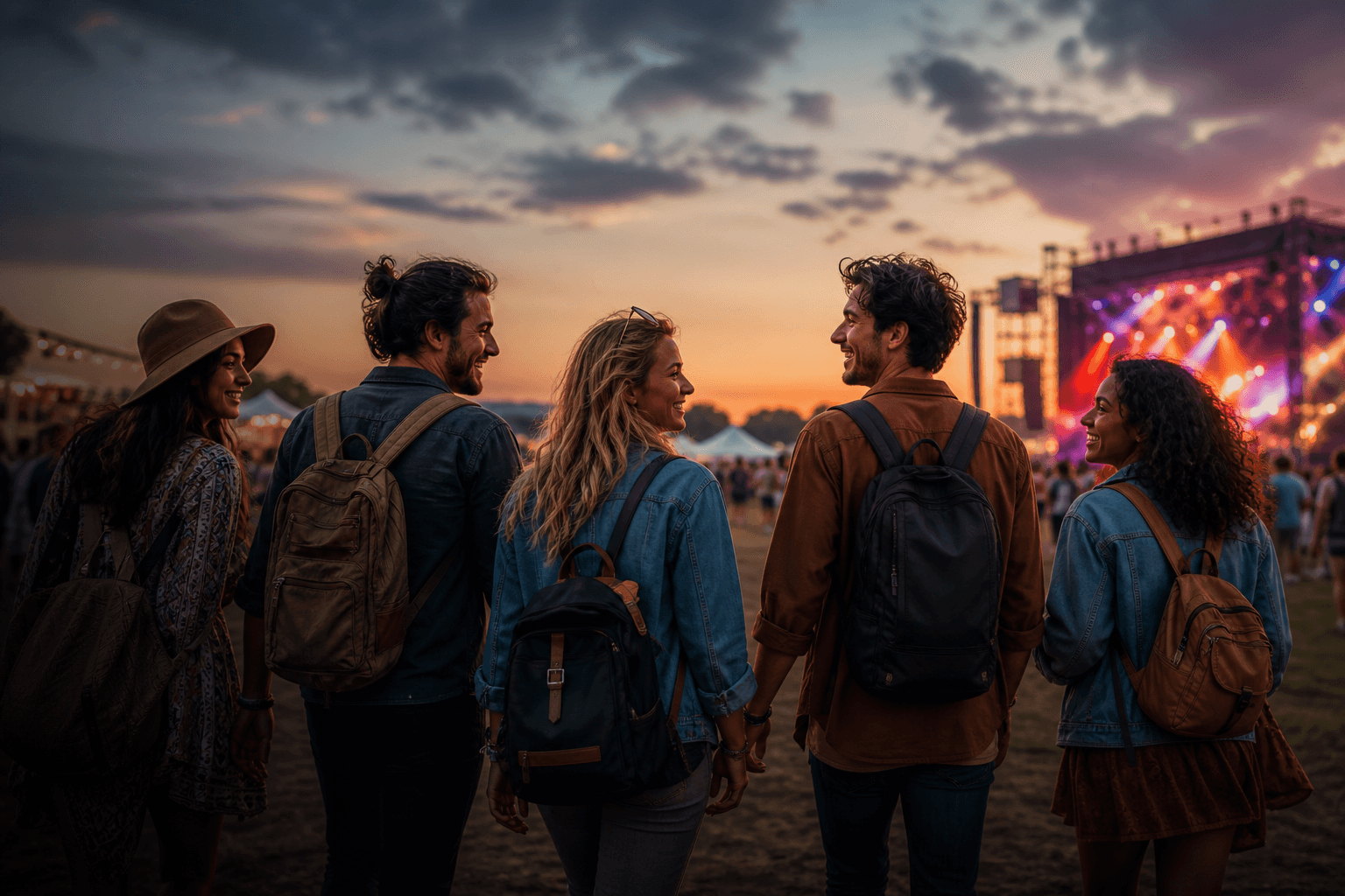 Friends arriving together for a concert weekend
