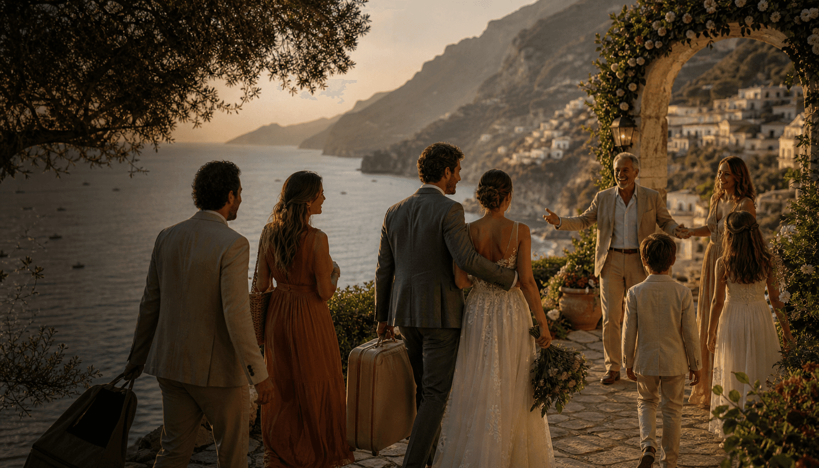 Friends and family at a destination wedding