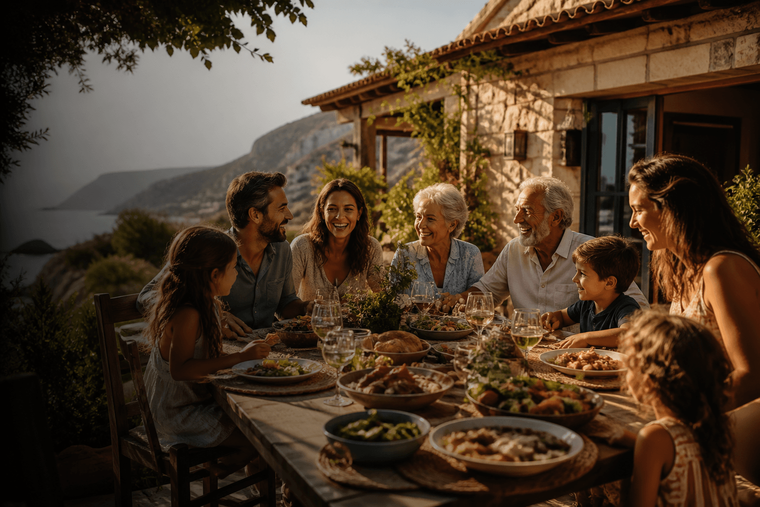 Multigenerational family at a reunion meal
