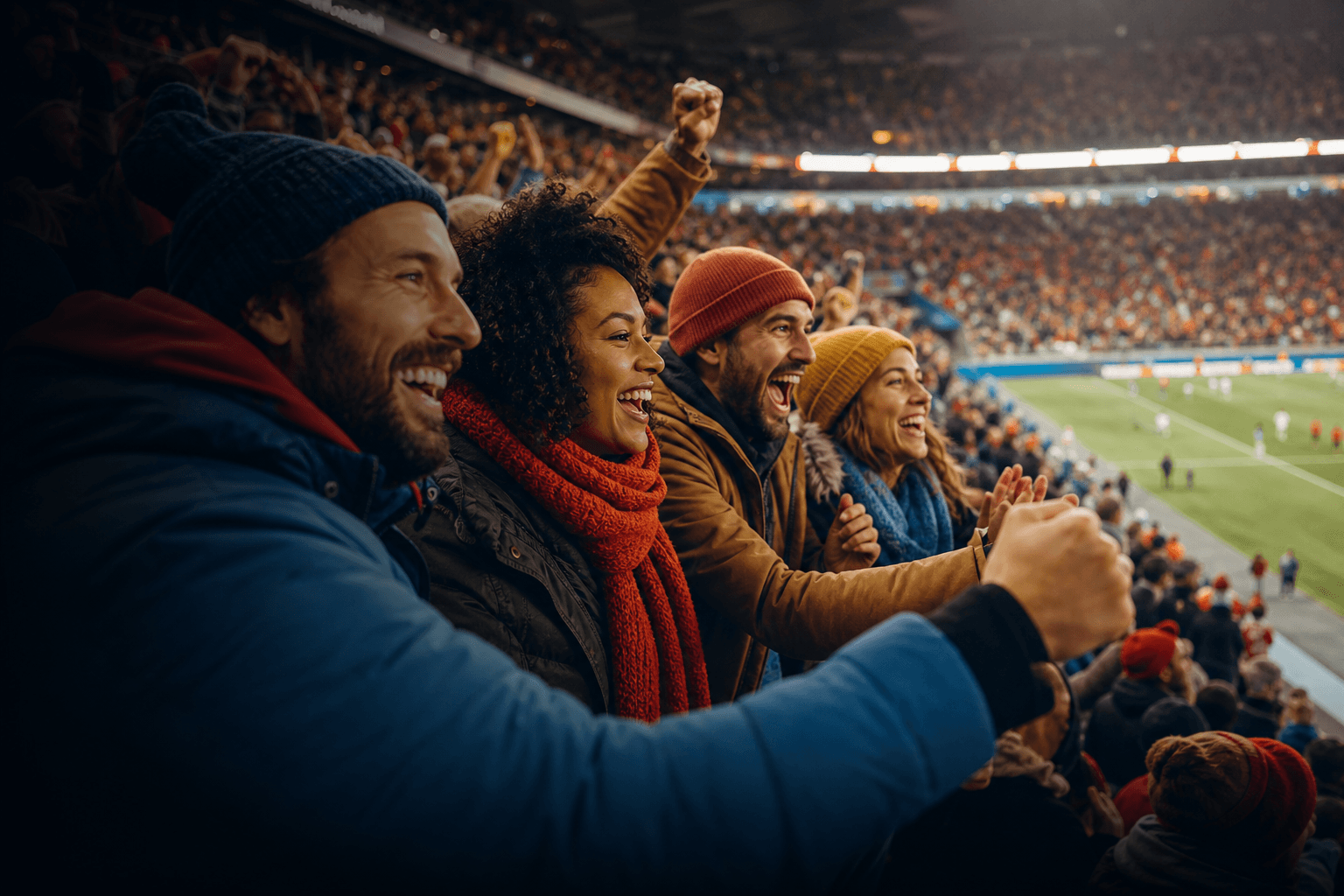Friends cheering at a sporting event