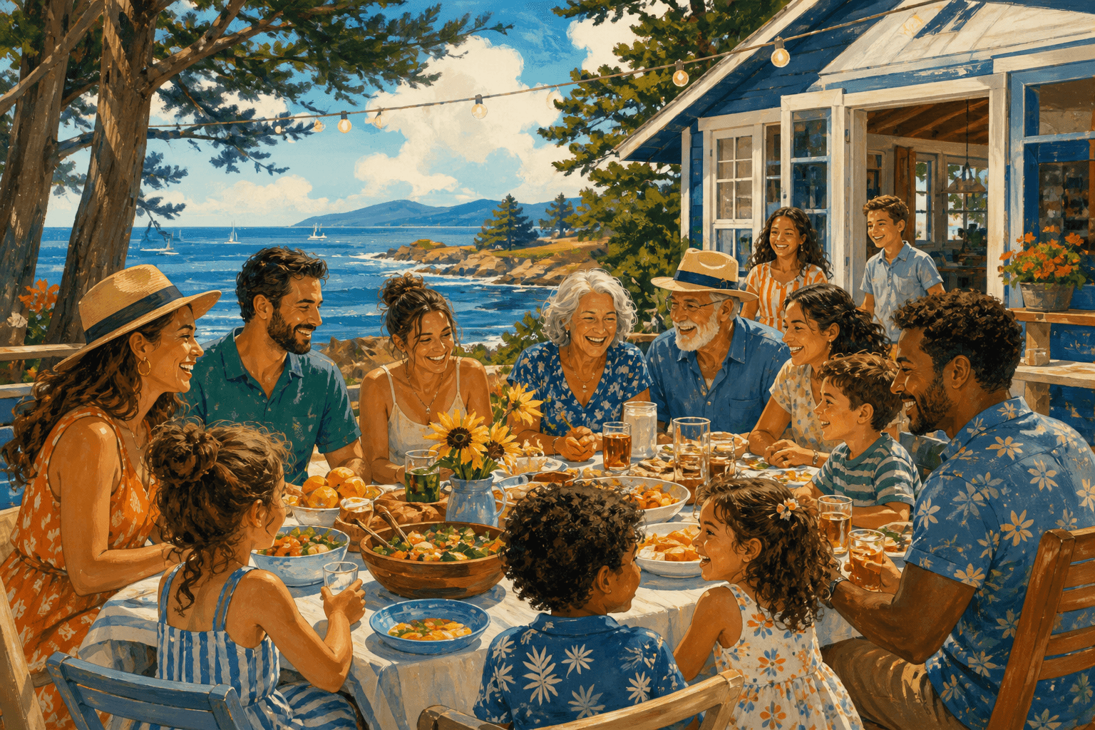Multigenerational family sharing a meal