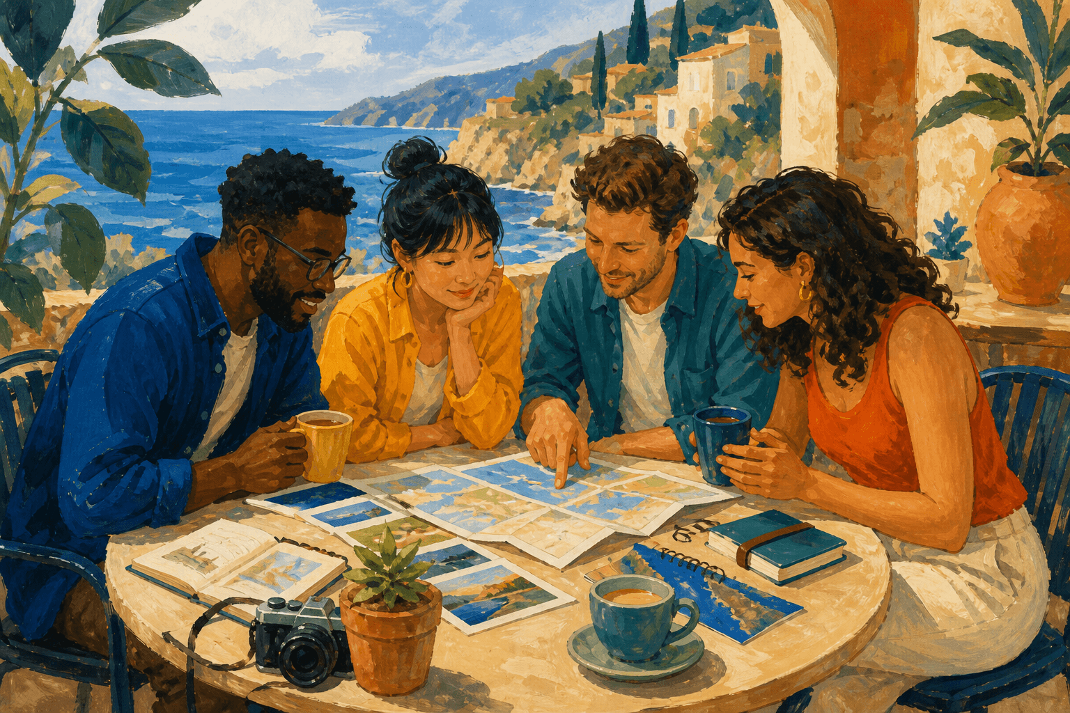 Friends planning a trip together